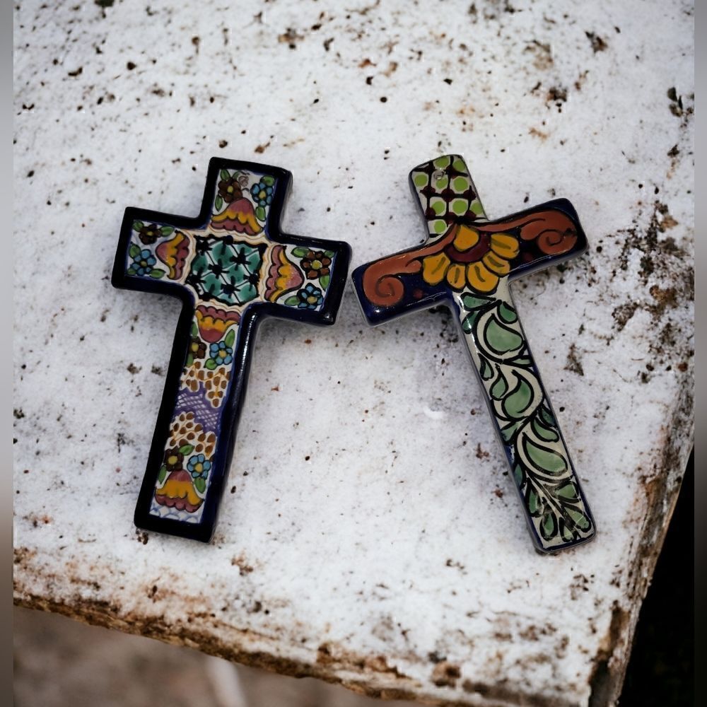 Talavera Mexican Handpainted 2pcs. Cross Set